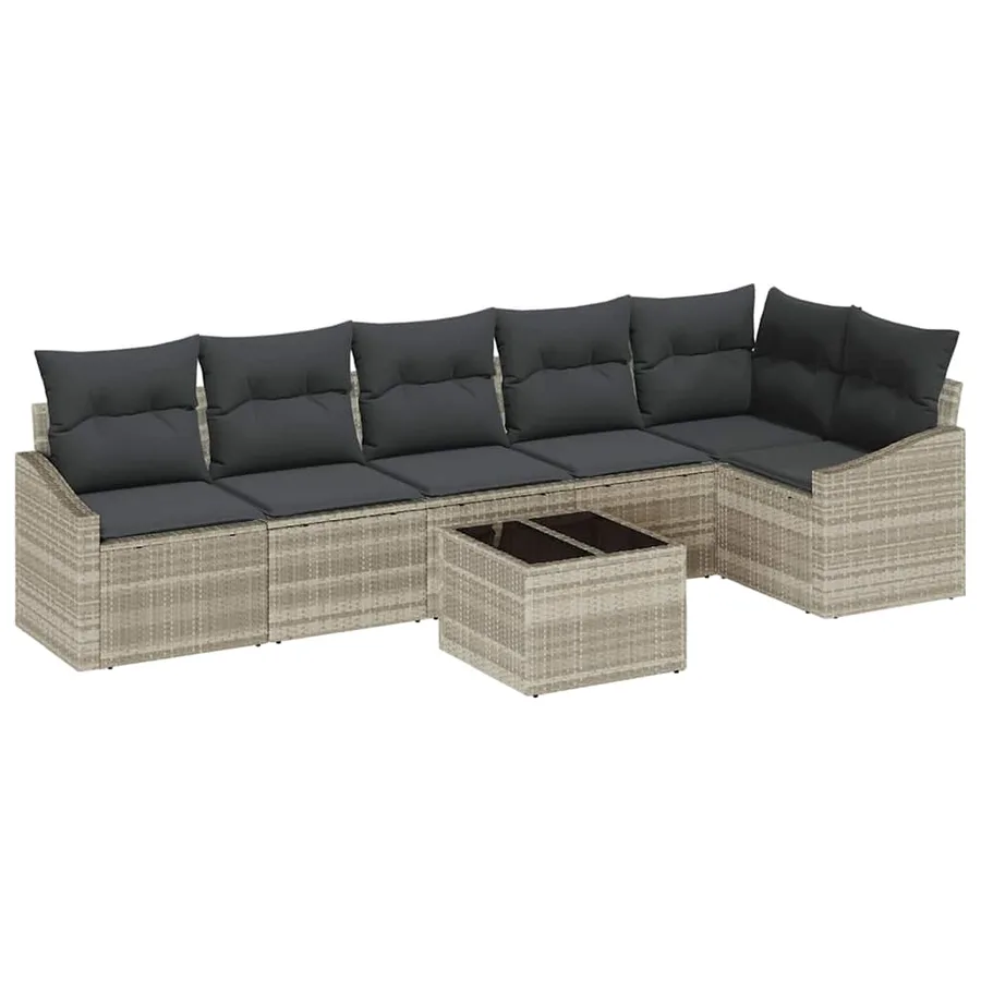 Ensemble de canapé de jardin 7 pcs Gris clair polyrotin - 2