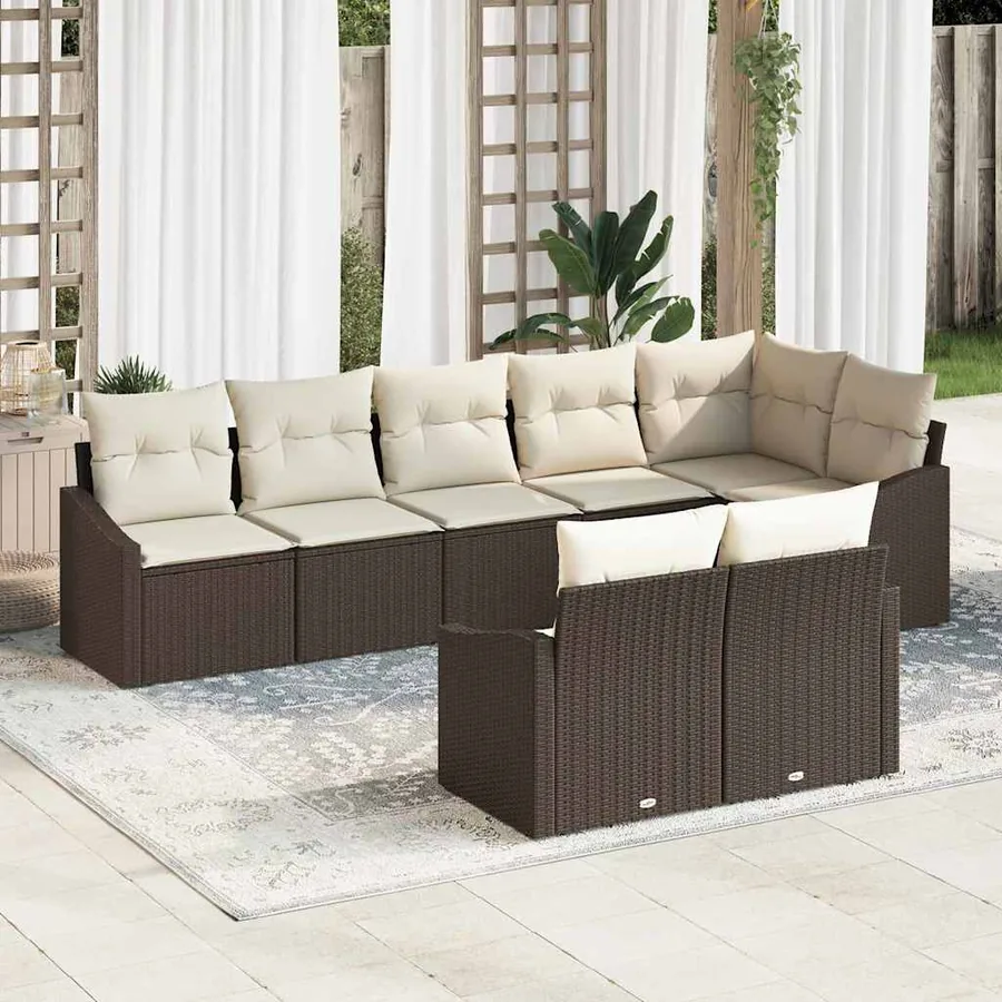 Ensemble de canapé de jardin 8 pcs Marron et blanc polyrotin