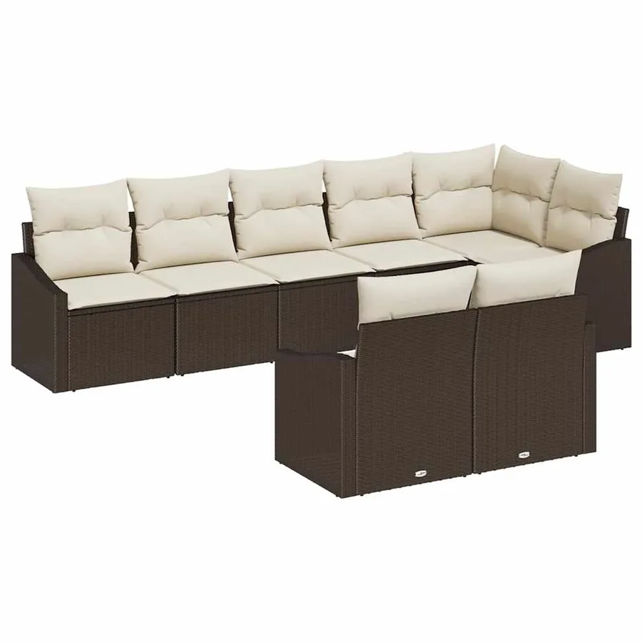 Ensemble de canapé de jardin 8 pcs Marron et blanc polyrotin - 2