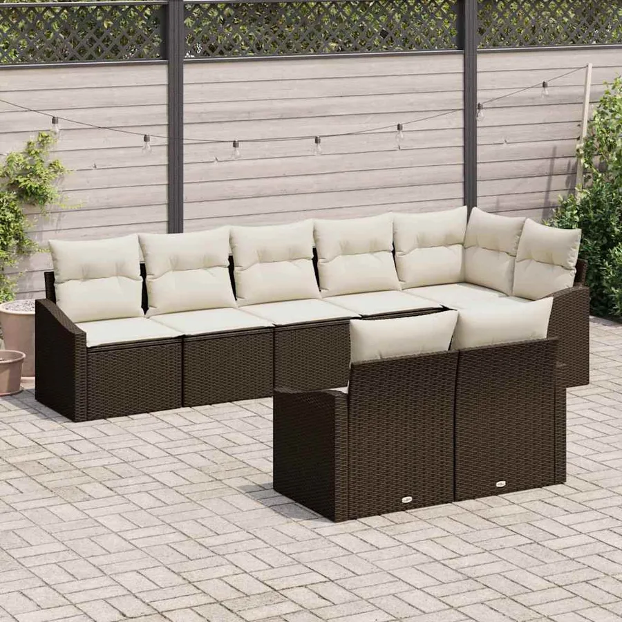 Ensemble de canapé de jardin 8 pcs Marron et blanc polyrotin - 3
