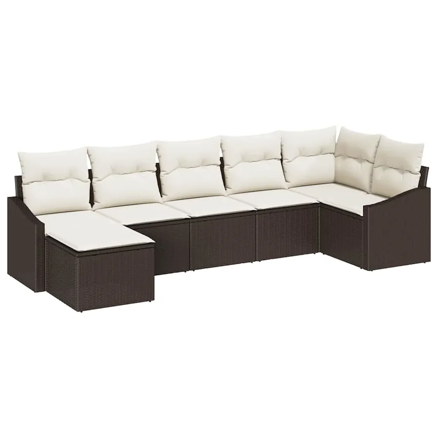 Ensemble de canapé de jardin 7 pcs Marron et Crème polyrotin - 2
