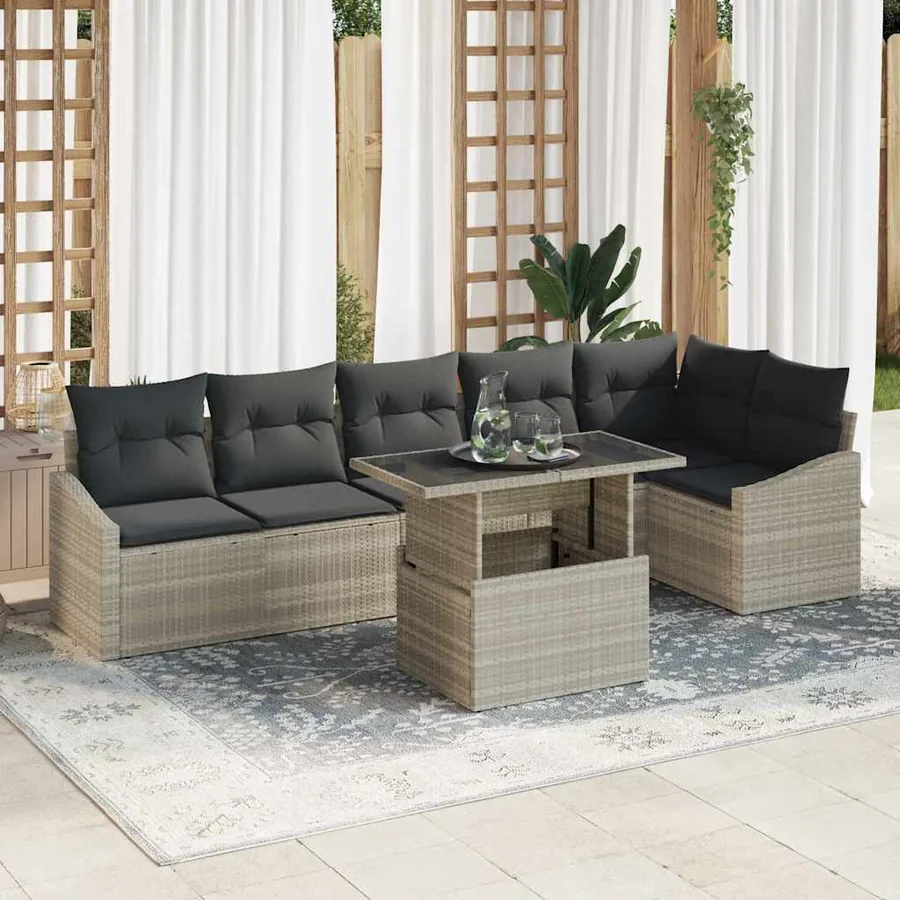 Ensemble de canapé de jardin 7 pcs Gris clair et gris foncé
