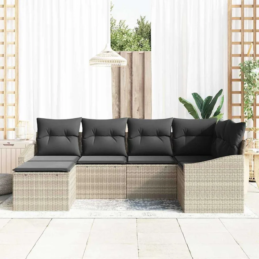 Ensemble de salle à manger pour jardin 6 pcs Gris clair - 3