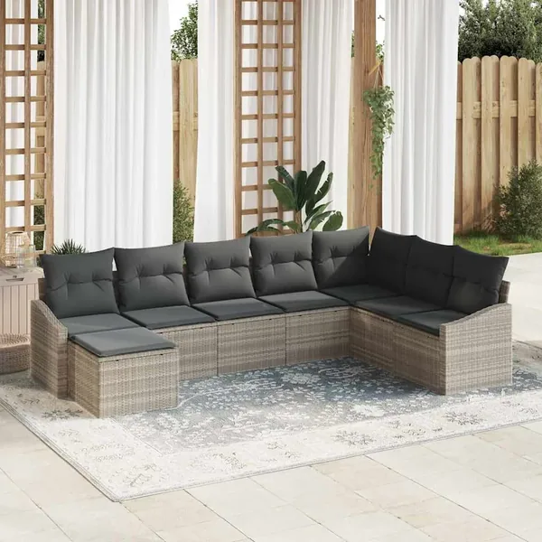 Ensemble de canapé de jardin 8 pcs Gris clair polyrotin