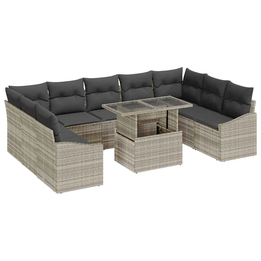 Ensemble de canapé de jardin 10 pcs Gris clair et gris foncé - 2