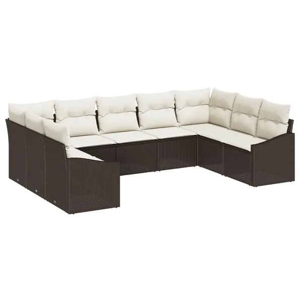Ensemble de canapé de jardin 9 pcs Marron et Crème polyrotin