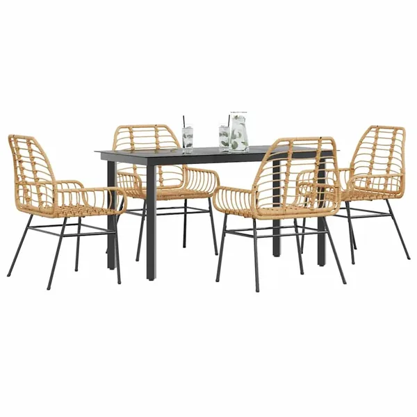 Ensemble à manger jardin 5pcs marron poly rotin verre