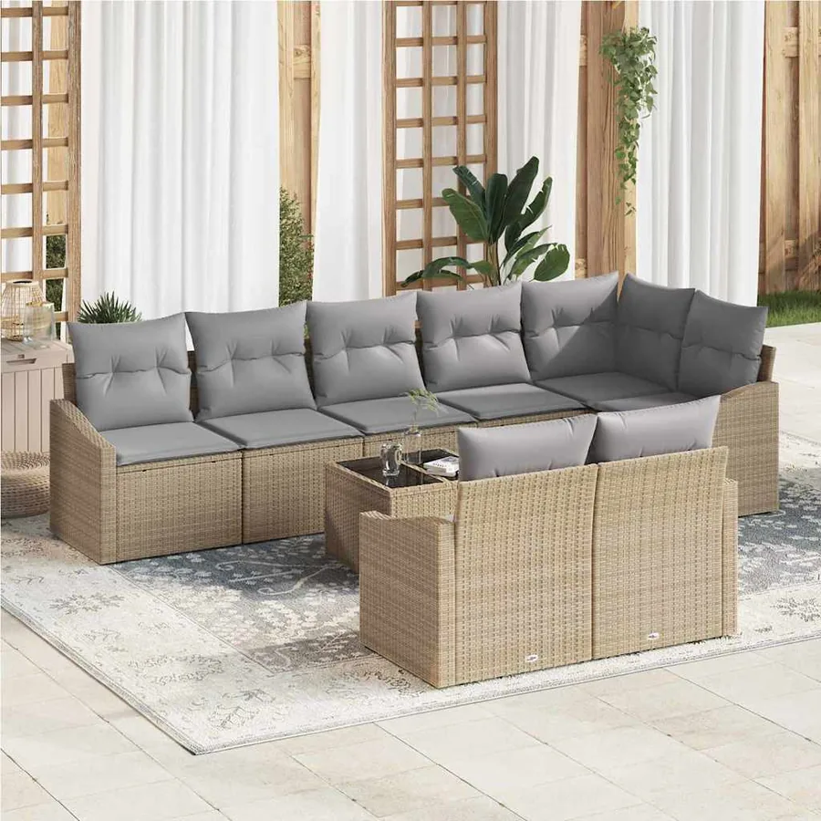 Ensemble de canapé de jardin 9 pcs Beige et Gris clair