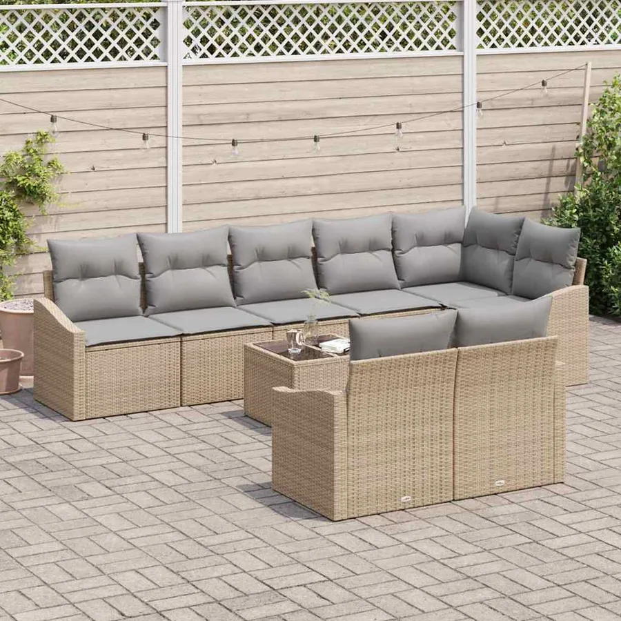 Ensemble de canapé de jardin 9 pcs Beige et Gris clair - 3