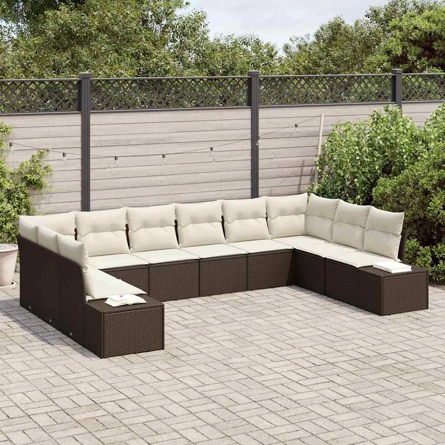 Ensemble de canapé de jardin 10 pcs Marron polyrotin - 3