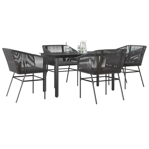 Ensemble à manger de jardin et coussins 5 pcs noir rotin verre
