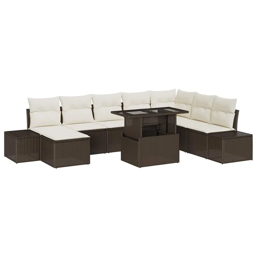 Ensemble de canapé de jardin 9 pcs Marron et Crème polyrotin - 2