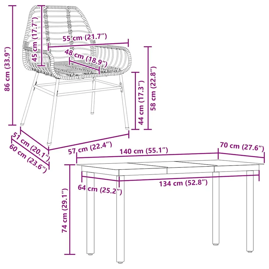 Ensemble à manger de jardin 5 pcs noir résine tressée verre - 10