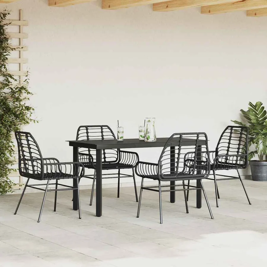Ensemble à manger de jardin 5 pcs noir résine tressée verre - 3