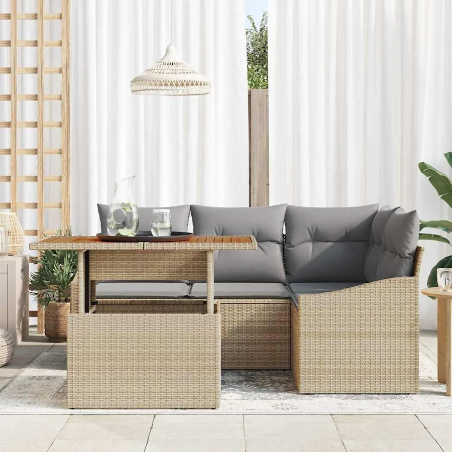 Ensemble de canapé de jardin 5 pcs Beige Poly rotin - 3
