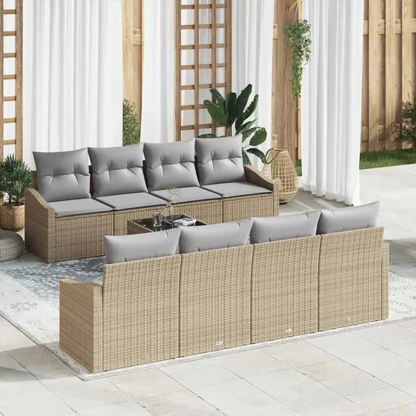 Ensemble de Canapés avec coussin 7 pcs Beige et gris polyrotin