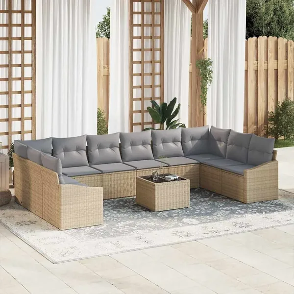 Ensemble de canapé de jardin Beige et Gris clair polyrotin
