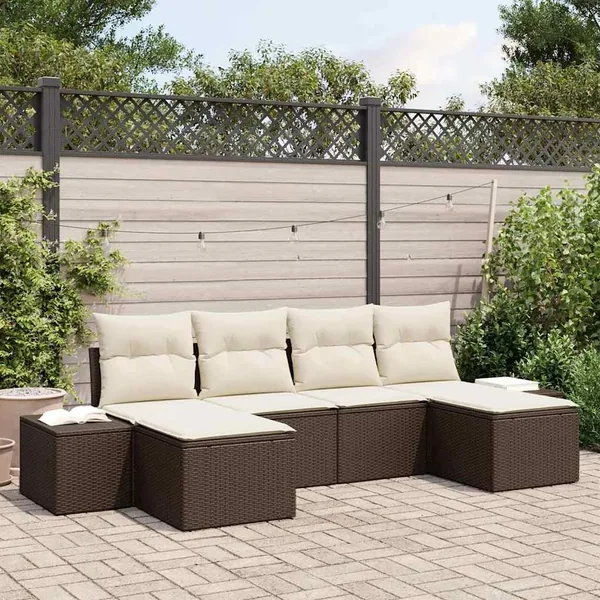 Ensemble de canapé de jardin 6 pcs Marron polyrotin