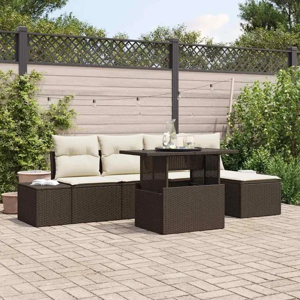 Ensemble de canapé de jardin 6 pcs Marron et Crème polyrotin