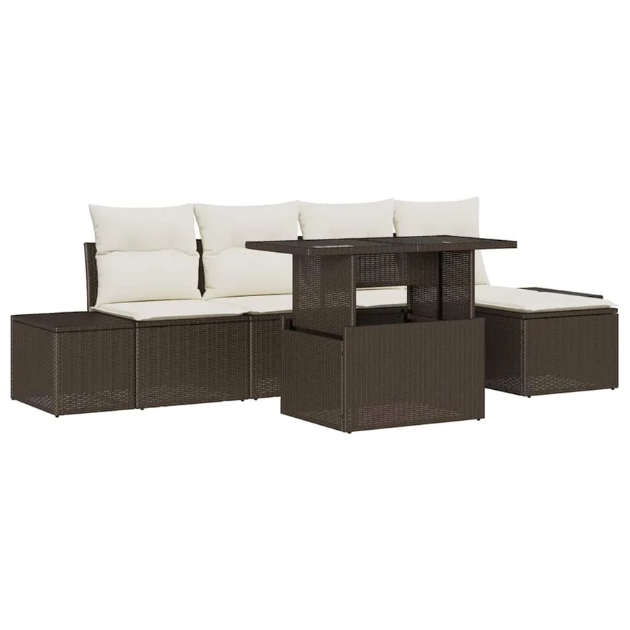 Ensemble de canapé de jardin 6 pcs Marron et Crème polyrotin - 2