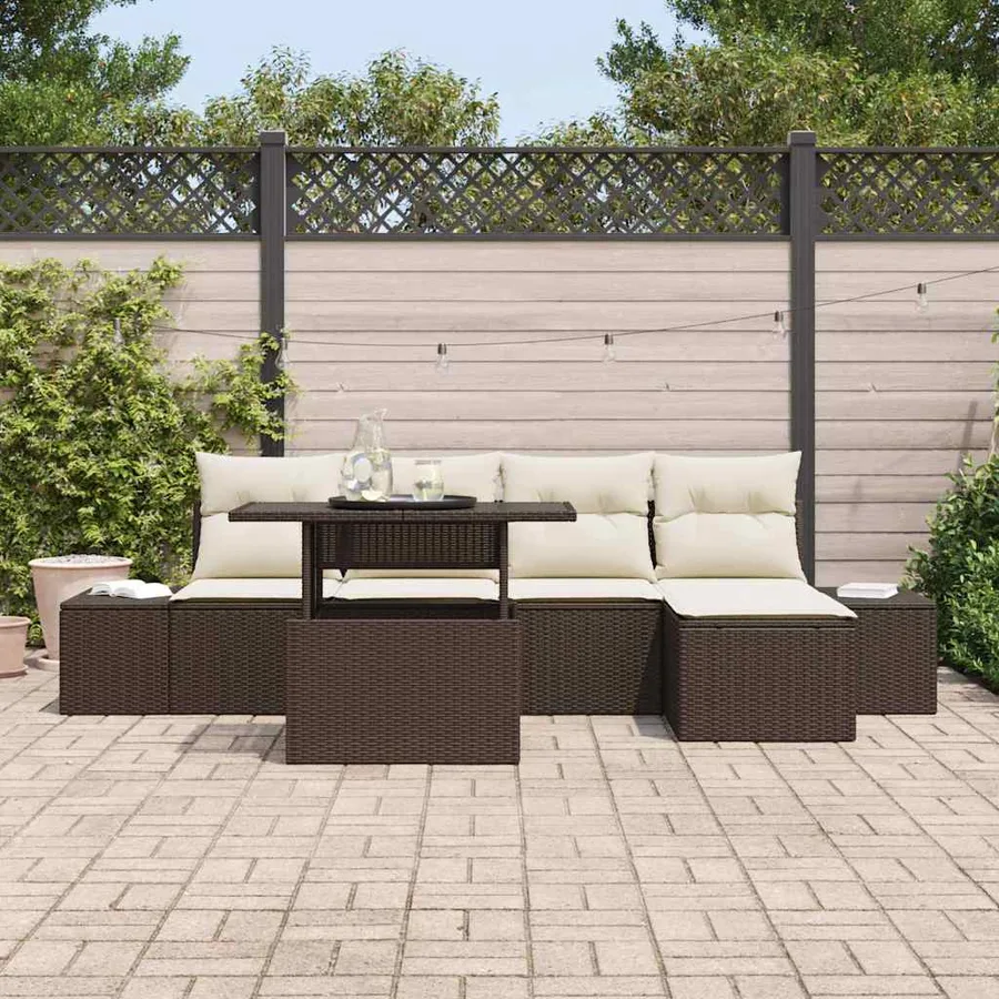 Ensemble de canapé de jardin 6 pcs Marron et Crème polyrotin - 3