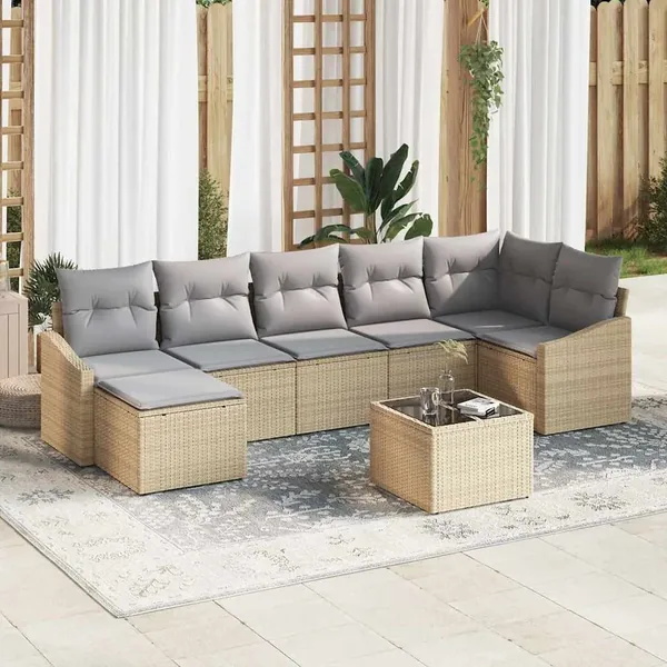 Ensemble de canapé de jardin 8 pcs Beige et Gris clair