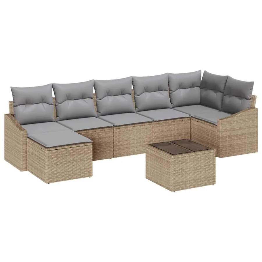 Ensemble de canapé de jardin 8 pcs Beige et Gris clair - 2