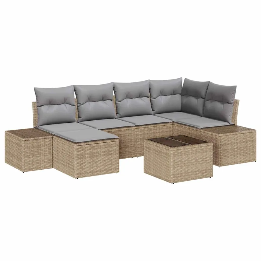 Ensemble de canapé de jardin 7 pcs Beige et gris polyrotin - 2