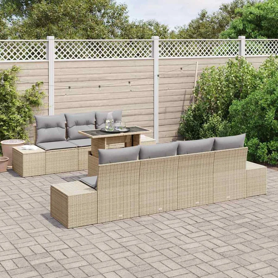 Ensemble de Canapés 8 pcs Beige et Gris clair polyrotin - 3
