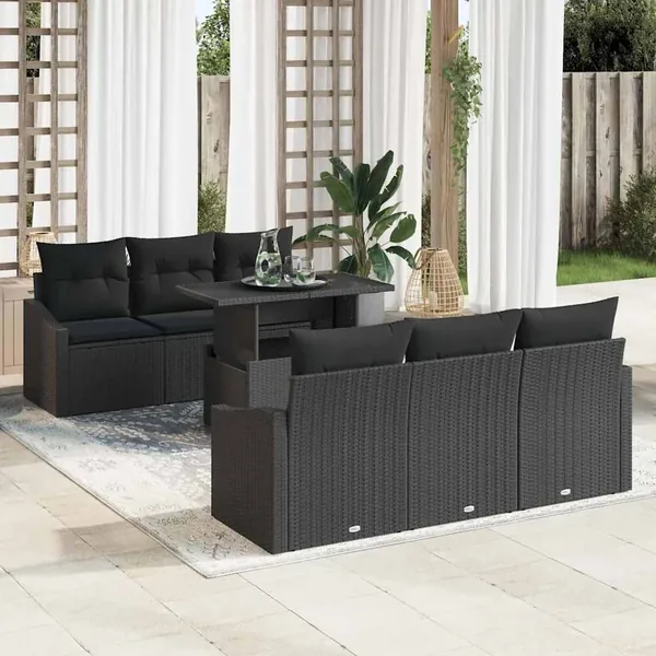 Ensemble de canapé de jardin avec stockage 7 pcs Noir polyrotin