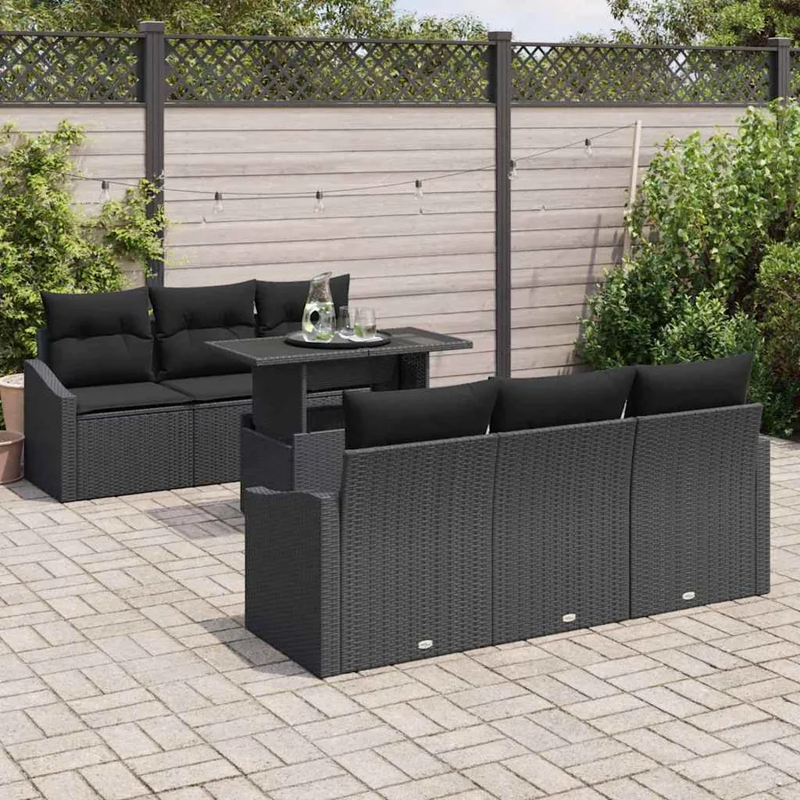 Ensemble de canapé de jardin avec stockage 7 pcs Noir polyrotin - 3