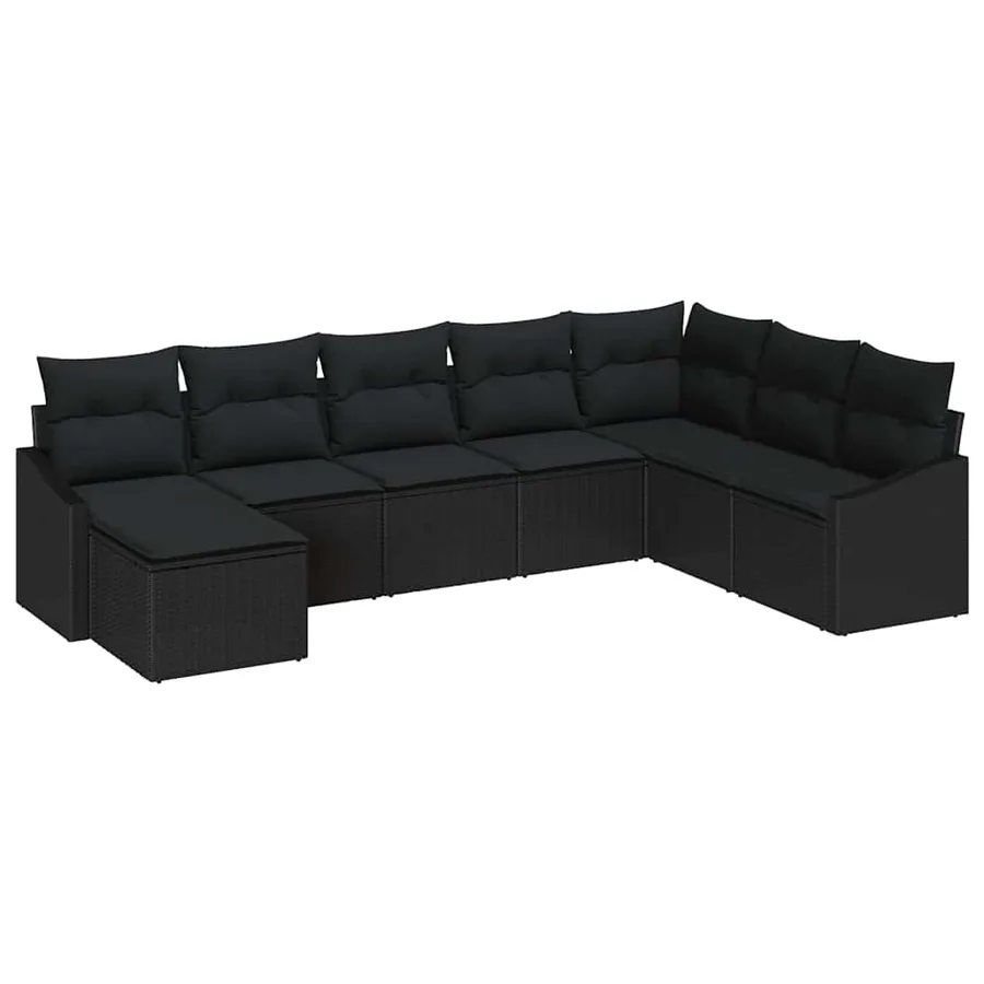 Ensemble de Canapés avec coussin 8 pcs Noir polyrotin - 2