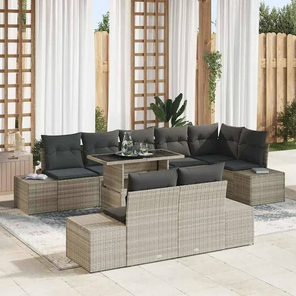 Ensemble de canapé de jardin 9 pcs Gris clair polyrotin