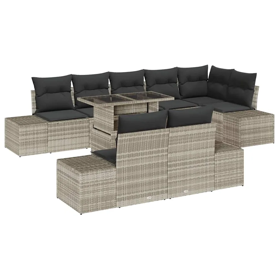 Ensemble de canapé de jardin 9 pcs Gris clair polyrotin - 2