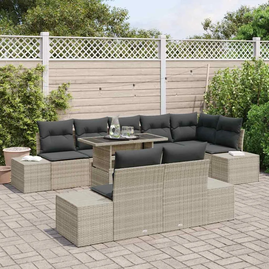 Ensemble de canapé de jardin 9 pcs Gris clair polyrotin - 3