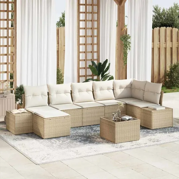 Ensemble de canapé de jardin avec coussin 8 pcs Beige polyrotin