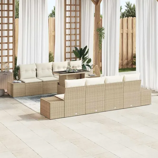 Ensemble de canapé de jardin 9 pcs Beige et crème polyrotin