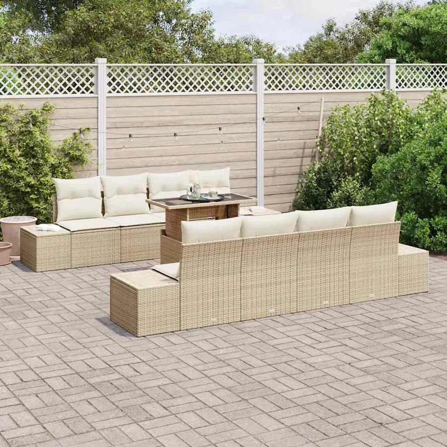 Ensemble de canapé de jardin 9 pcs Beige et crème polyrotin - 3
