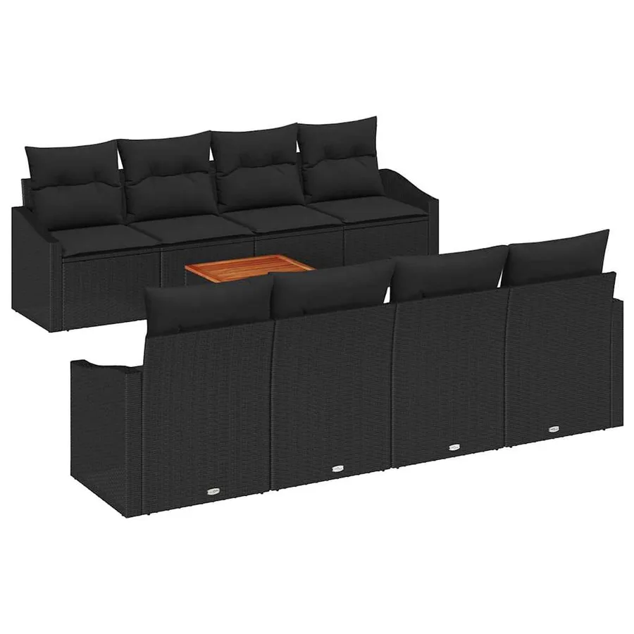Ensemble de canapé de jardin avec coussin 9 pcs Noir polyrotin - 2