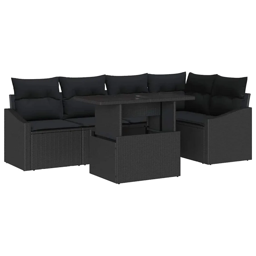 Ensemble de canapé de jardin avec coussin 6 pcs Noir polyrotin - 2