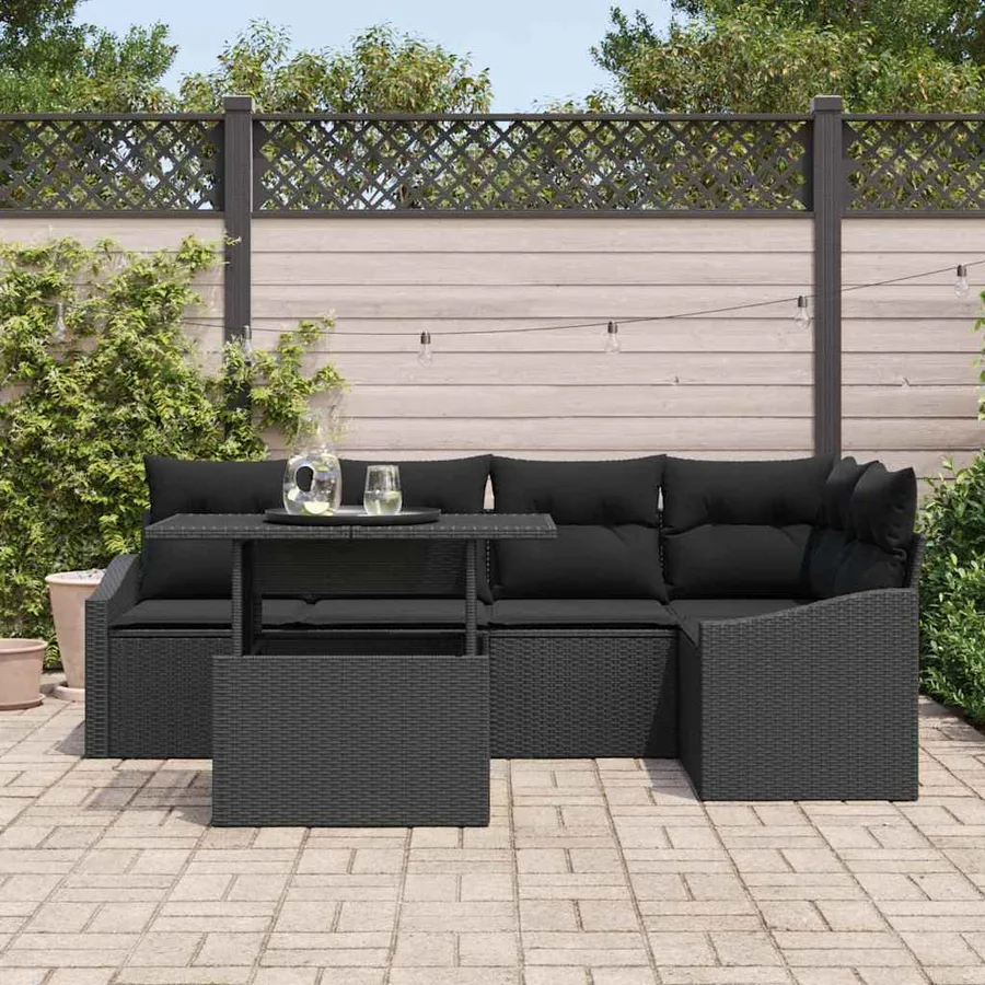 Ensemble de canapé de jardin avec coussin 6 pcs Noir polyrotin - 3