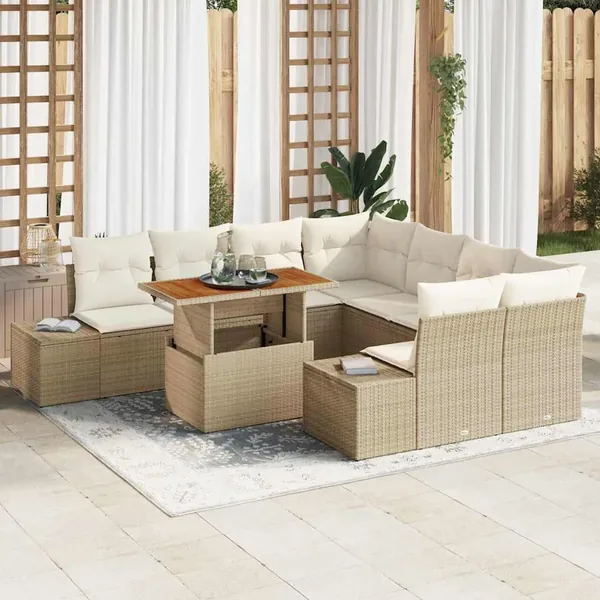 Ensemble de canapé de jardin 9 pc Beige et crème