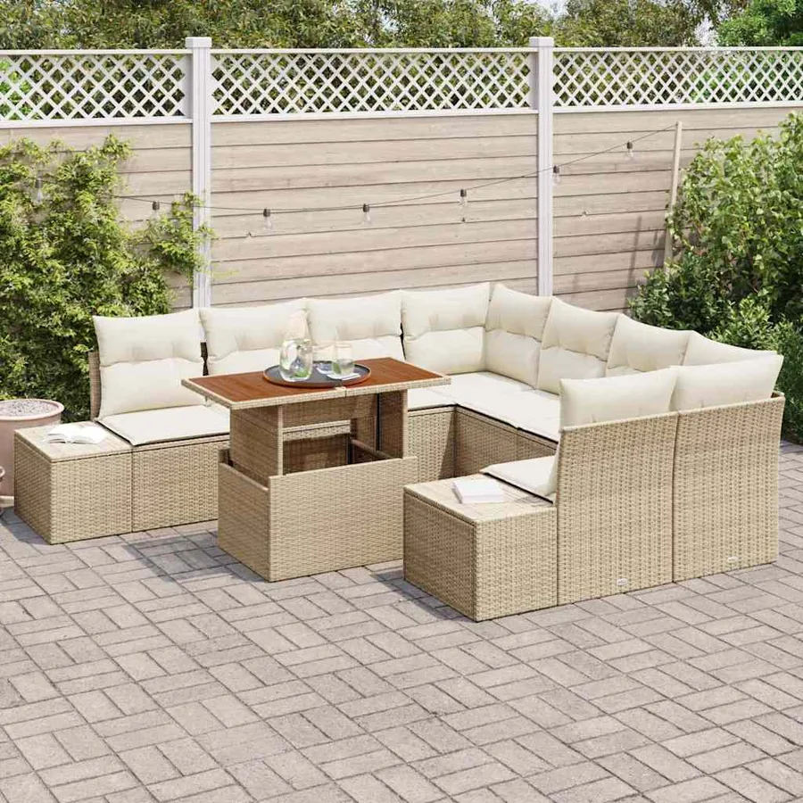 Ensemble de canapé de jardin 9 pc Beige et crème - 3