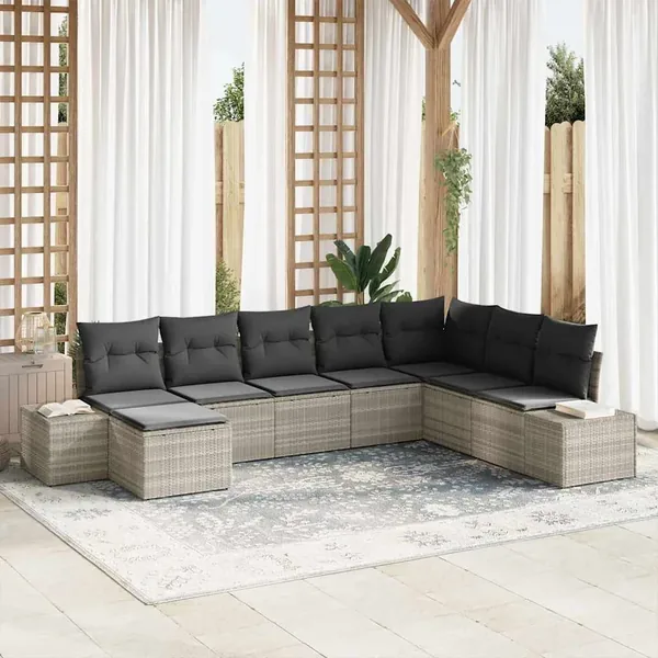 Ensemble de canapé de jardin avec coussin 8 pcs polyrotin