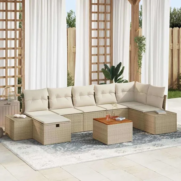 Ensemble de canapé de jardin avec coussin 8 pcs Beige polyrotin