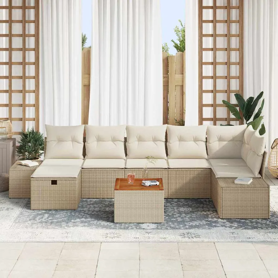 Ensemble de canapé de jardin avec coussin 8 pcs Beige polyrotin - 3