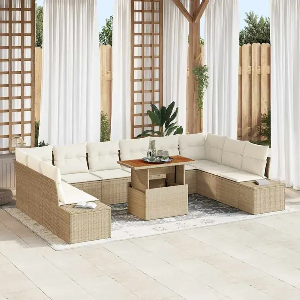 Ensemble de canapé de jardin avec coussin 11 pcs Beige et crème