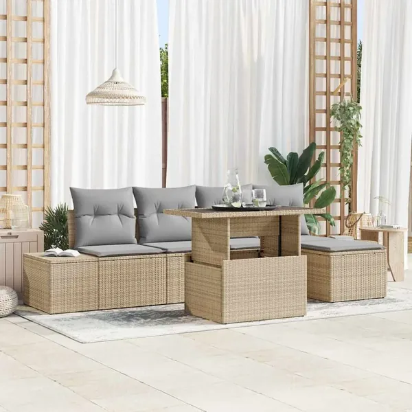 Ensemble de canapé de jardin 6 pcs Beige et Gris clair