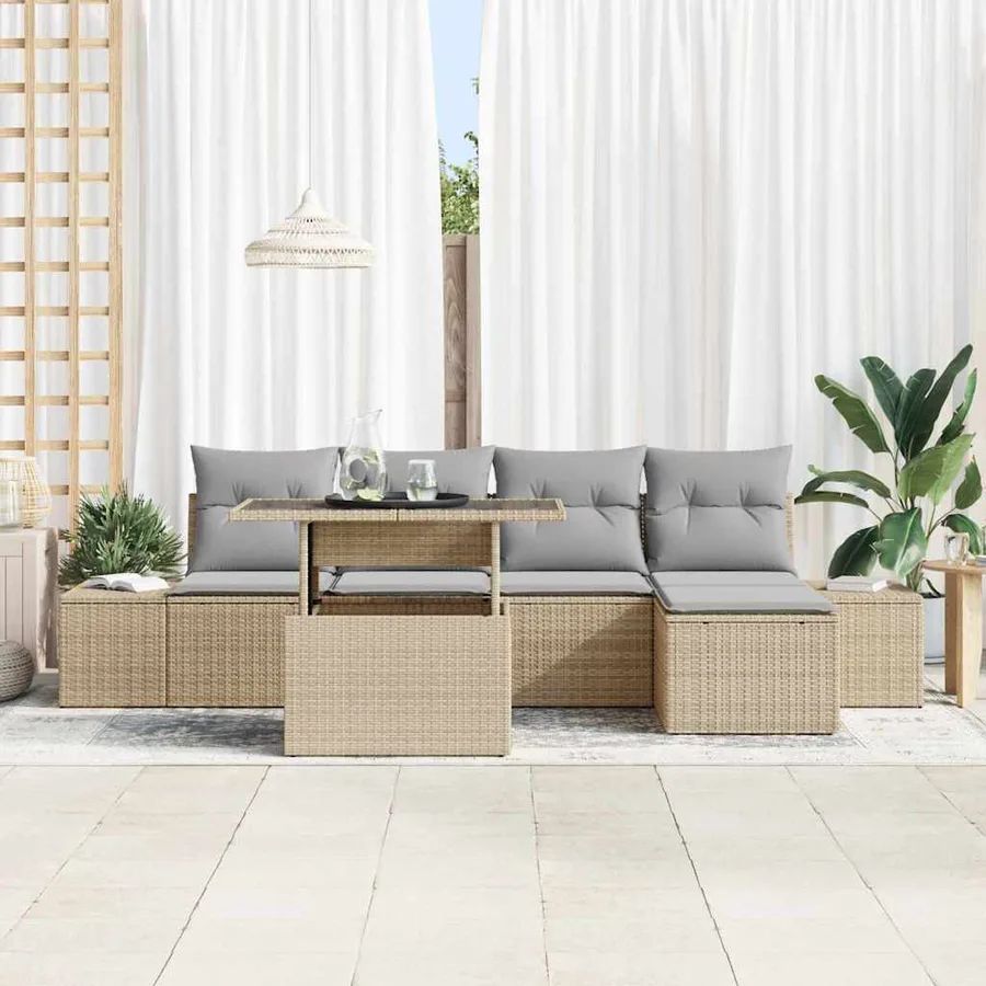 Ensemble de canapé de jardin 6 pcs Beige et Gris clair - 3