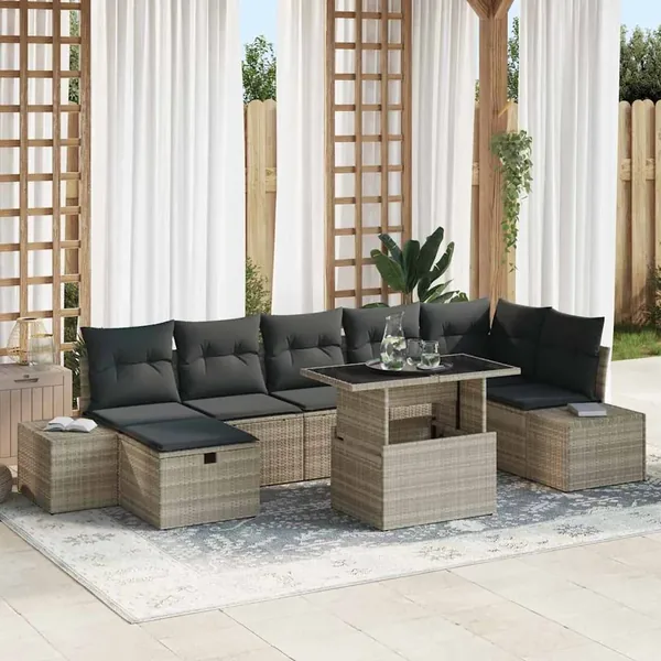 Ensemble de canapé de jardin 8 pcs Gris clair Poly rotin